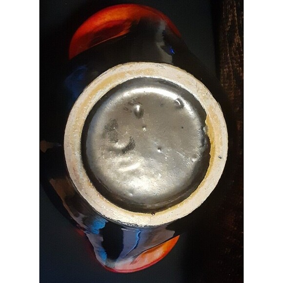 Vintage Mid Century Modern MCM Vase Ceramic Pottery Orange Black Iridescent 9.5" - Picture 4 of 9